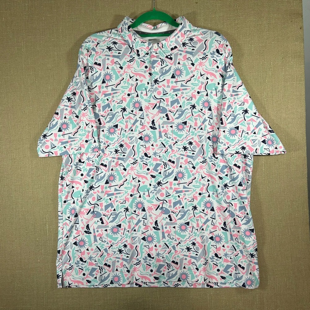Callaway Shirt Mens XL Florida Abstract Geo Polo Pink Teal Flamingo SwingTech